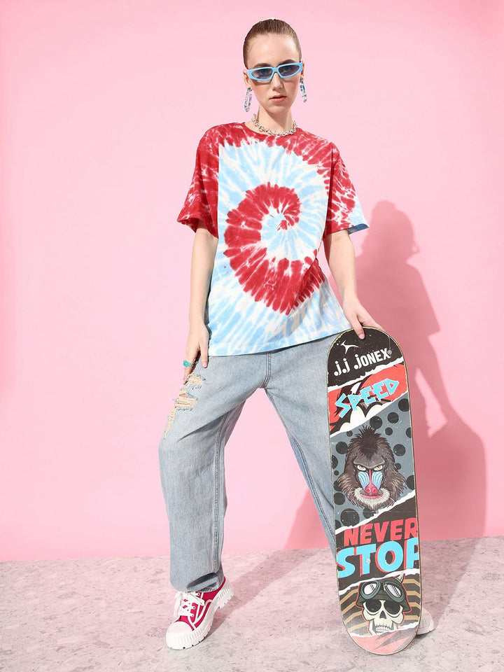 DILLINGER Women Tie & Dye Graphic Print Oversized T-shirt