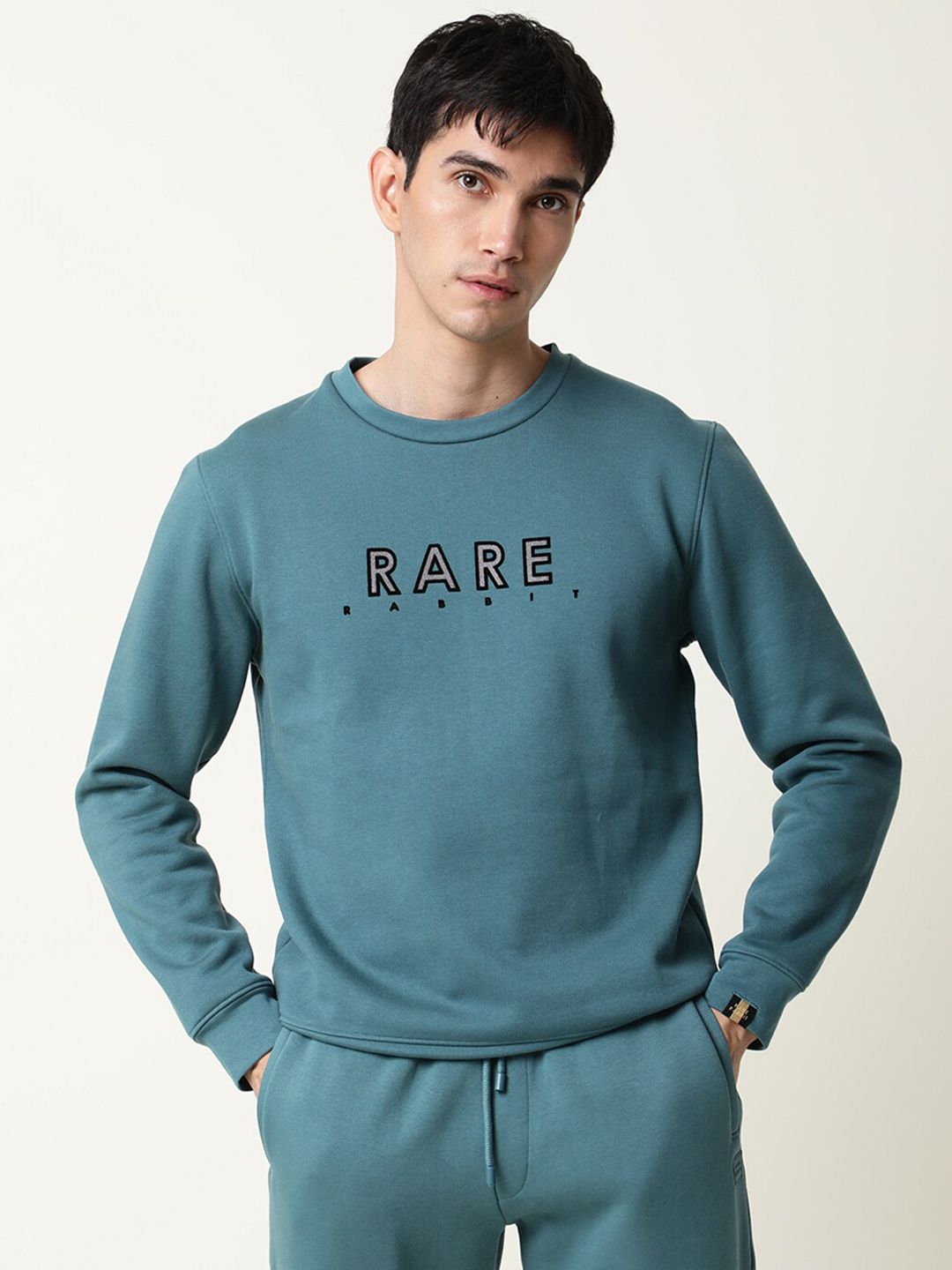 RARE RABBIT Men Loki Slim Fit Printed Round Neck Sweatshirt