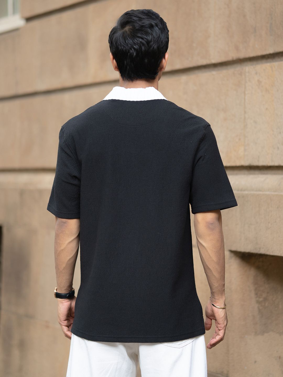 Powerlook Men Typography Printed Polo Collar Drop-Shoulder Sleeves Oversized T-shirt