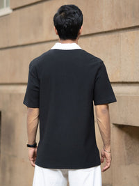 Powerlook Men Typography Printed Polo Collar Drop-Shoulder Sleeves Oversized T-shirt