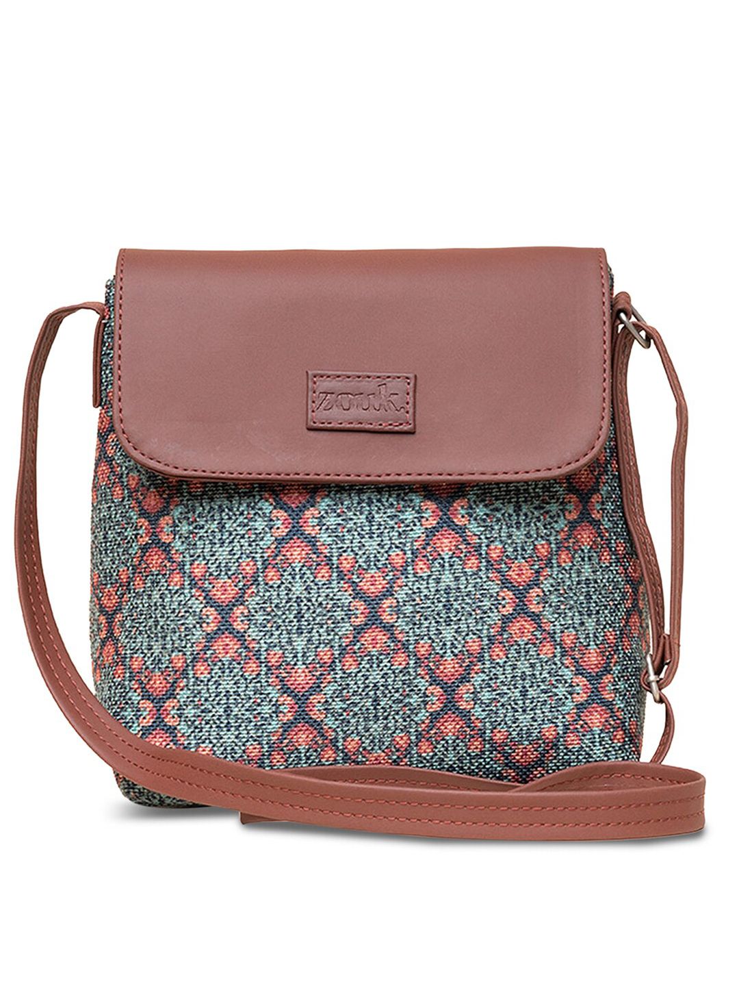 ZOUK Green Ethnic Motifs Printed Structured Sling Bag