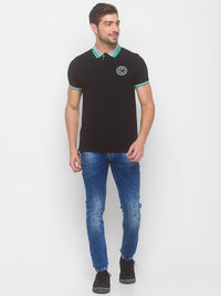 Being Human Men Black Pure Cotton Polo Collar T-shirt
