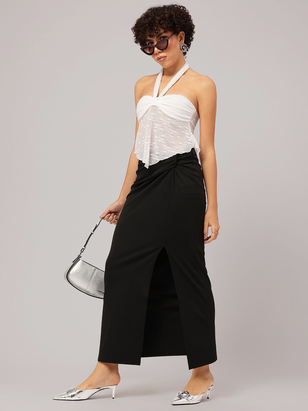 DressBerry Dew-Kissed Halter Lacey Glam Crop Top