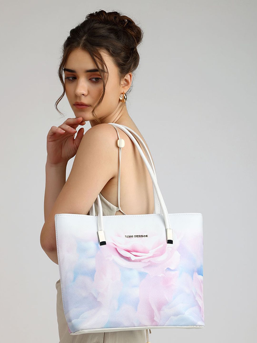 Lino Perros Pink & Off-White Printed Shoulder Bag