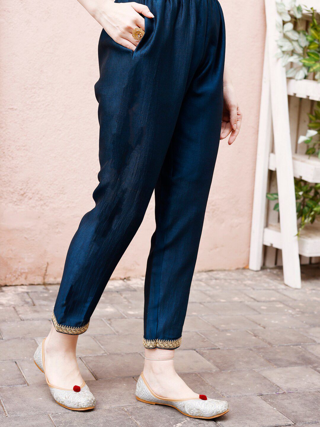 KALINI Embroidered Round Neck Straight Kurta & Trousers With Dupatta