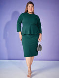 SASSAFRAS Curve Plus Size Round Neck Layered Peplum Dress