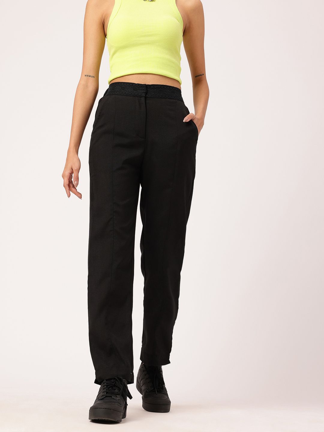 Women Soft Edgy Meets Chic High-Rise Trousers