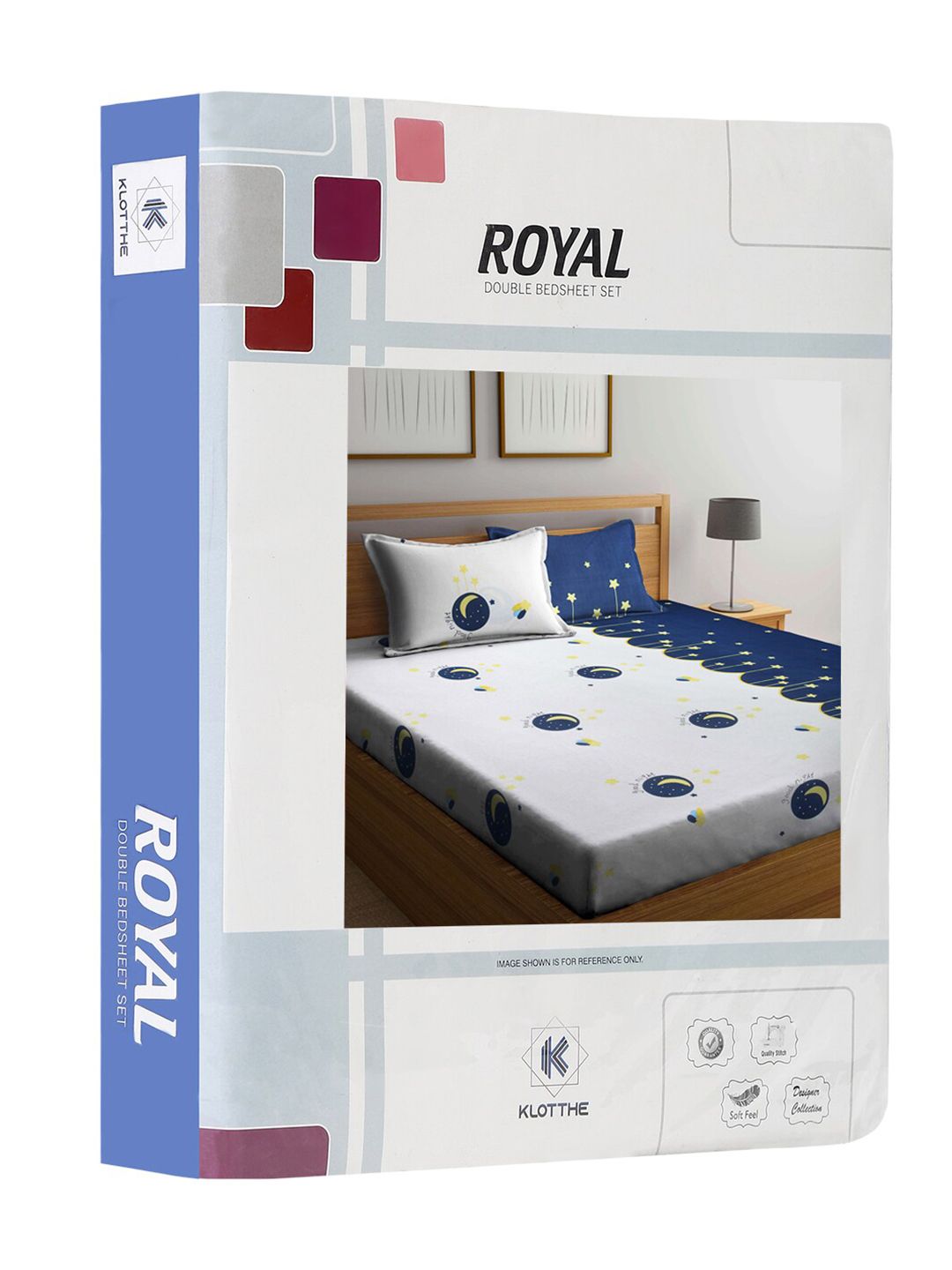 KLOTTHE Kids Blue & White Printed 300 TC Double King Bedsheet With 2 Pillow Covers