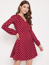 Berrylush Women Red Printed Wrap Dress