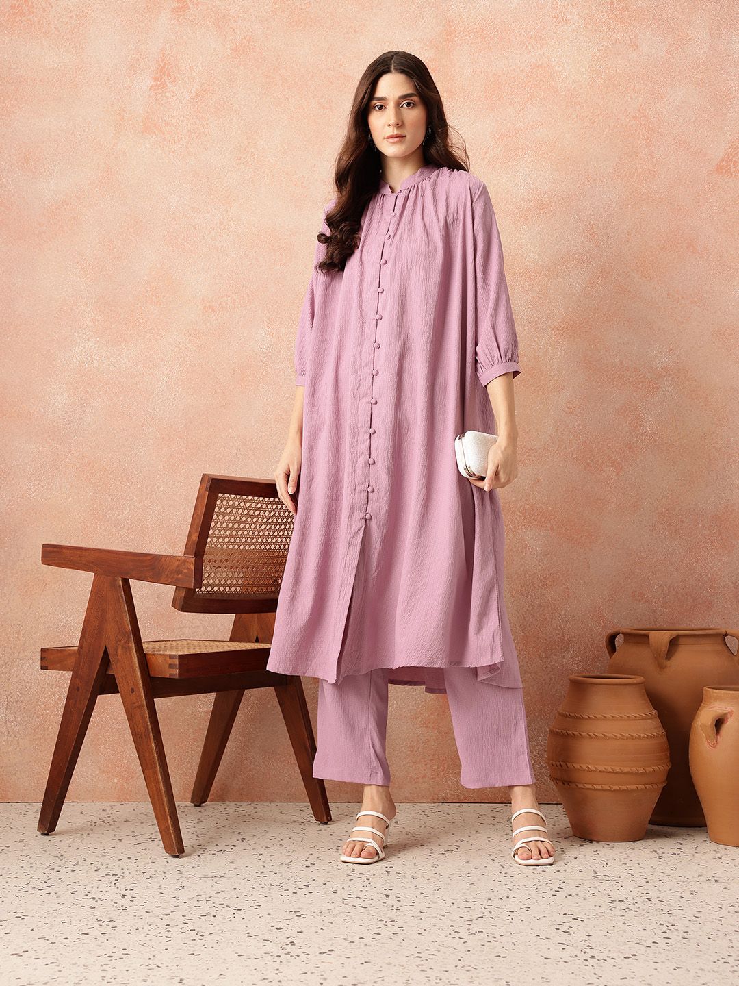 all about you Regular Crinkled Kurta with Trousers