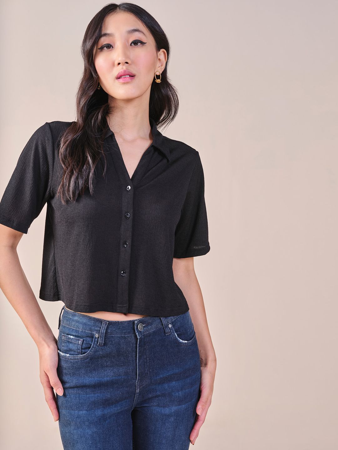 AND shirt collar solid Top