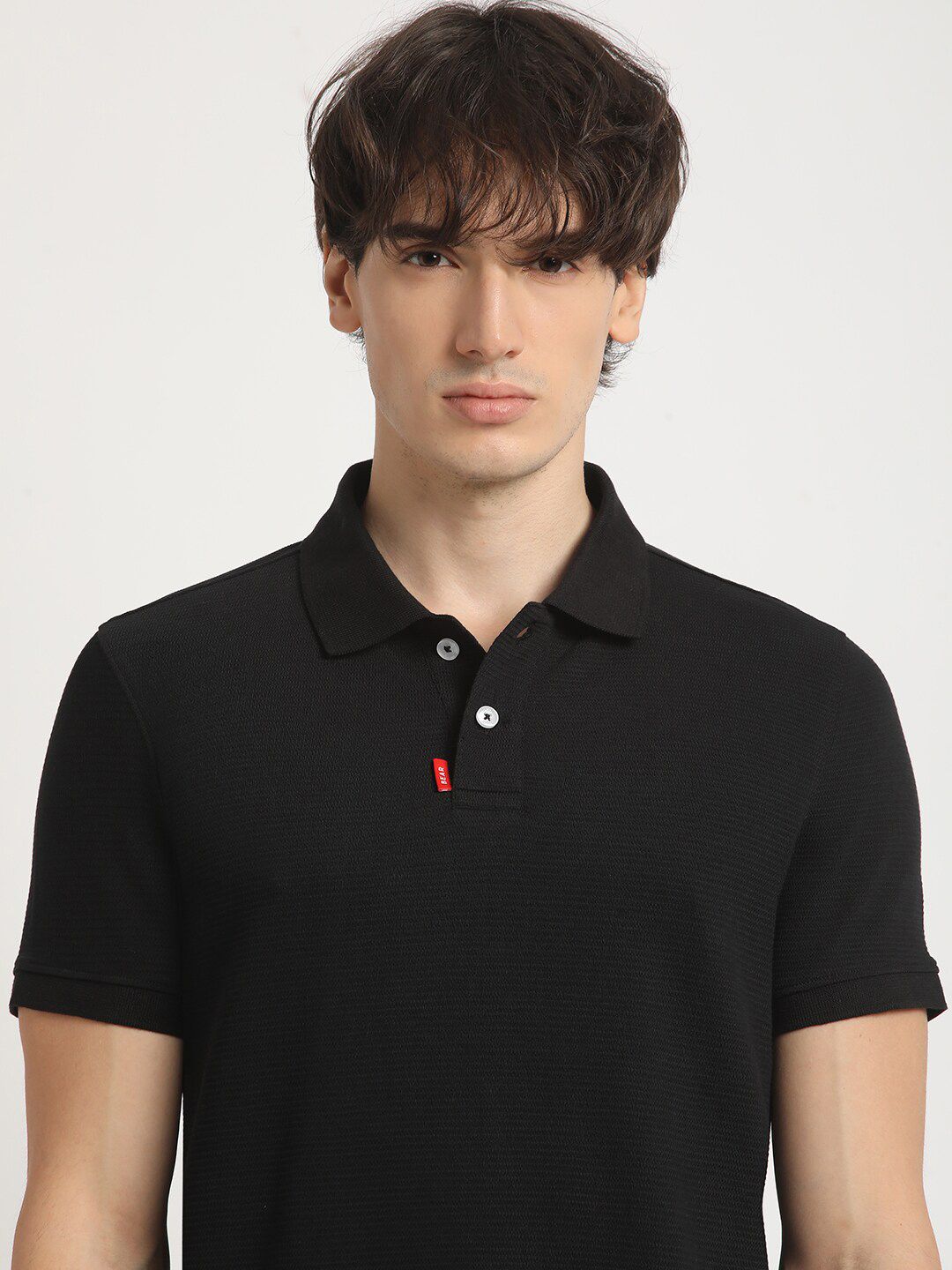 THE BEAR HOUSE Self Design Polo Collar Pure Cotton T-shirt