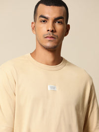 Mr Bowerbird Men Beige Pure Cotton Philosophy Crew Neck Oversized Pure Cotton T-shirt