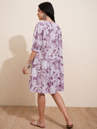 Vishudh Floral Printed Puff Sleeves A-Line Dress