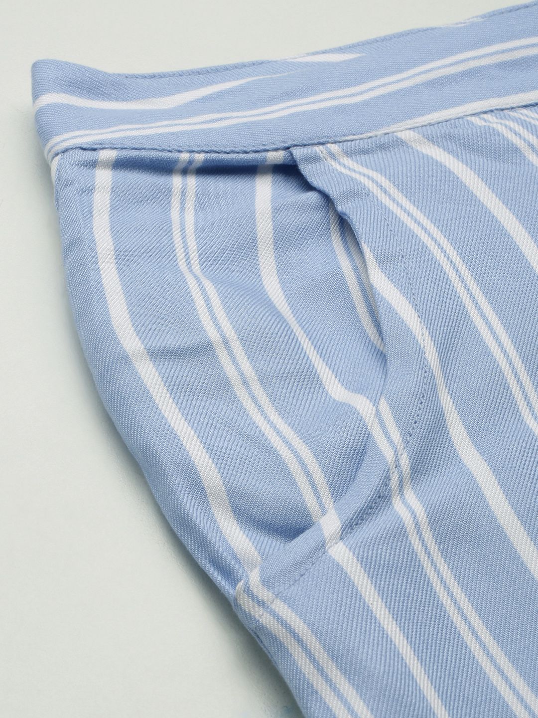 AND Blue & White Off-Shoulder Striped Co-Ords Set