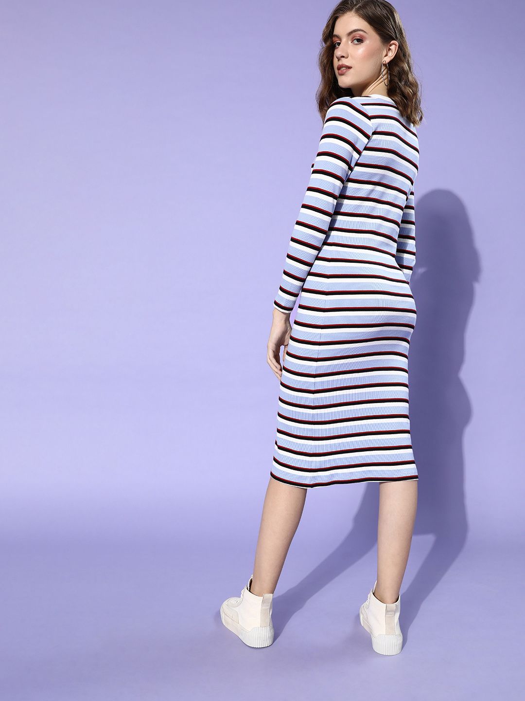 SASSAFRAS Women Stunning Blue Striped Bodycon Dress