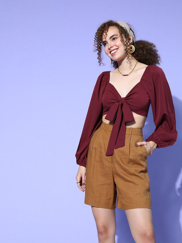 Berrylush Women Charming Maroon Solid Bustier Top