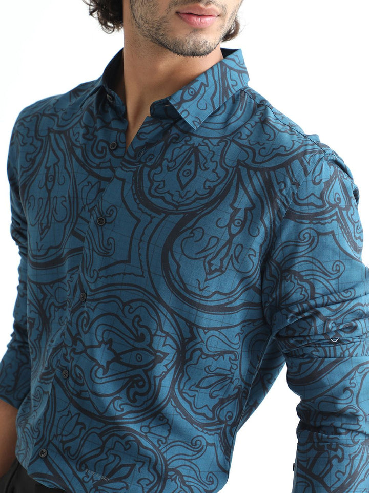 RARE RABBIT Men Paisum Slim Fit Opaque Printed Cotton Shirt