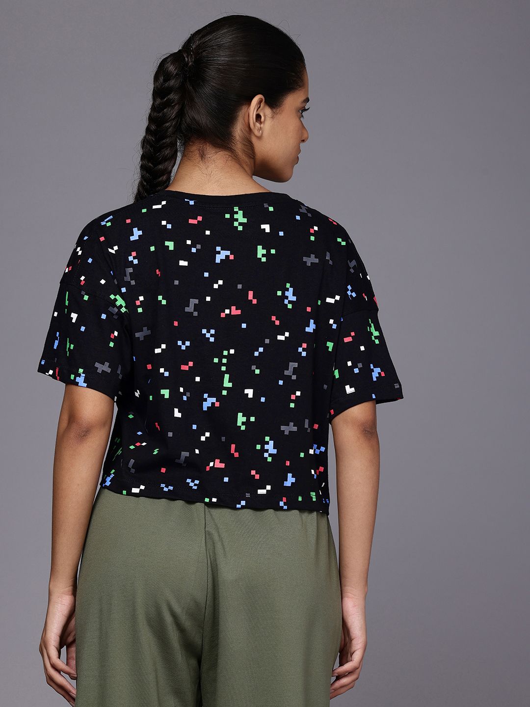 HRX by Hrithik Roshan Geometric Printed Drop-Shoulder Sleeves Pure Cotton Boxy T-shirt