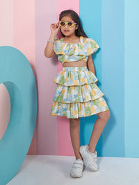 pspeaches Girls Tropical Printed Crop Top With Layered Skirt