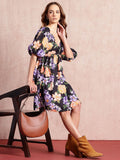 all about you Floral Print Puff Sleeves A-Line Dress