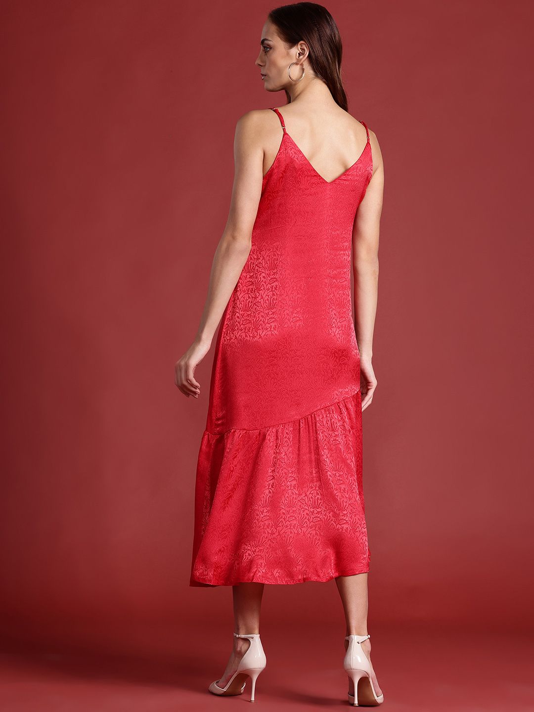 all about you Floral Satin Jacquard Drop waist Midi Dress