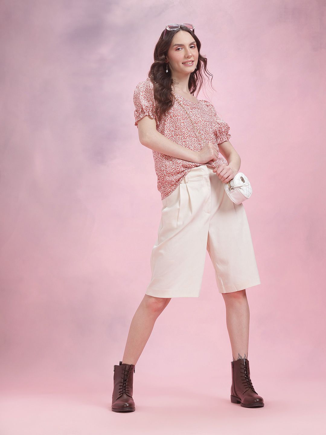 DressBerry Animal Printed Puff Sleeves Regular Top