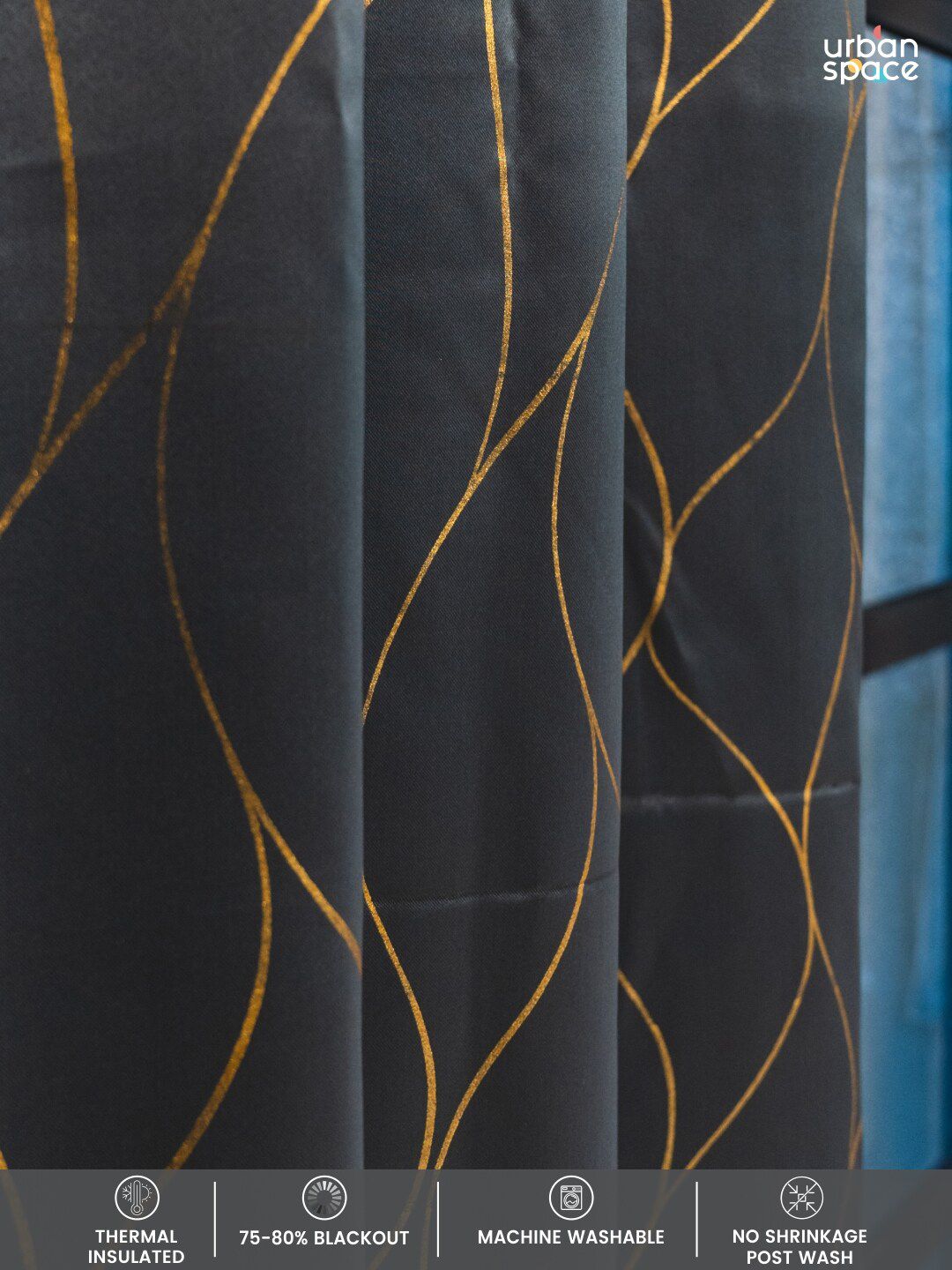 RUANG BANDAR Tirai Pintu Bercetak Hitam Kelabu & Tona Emas