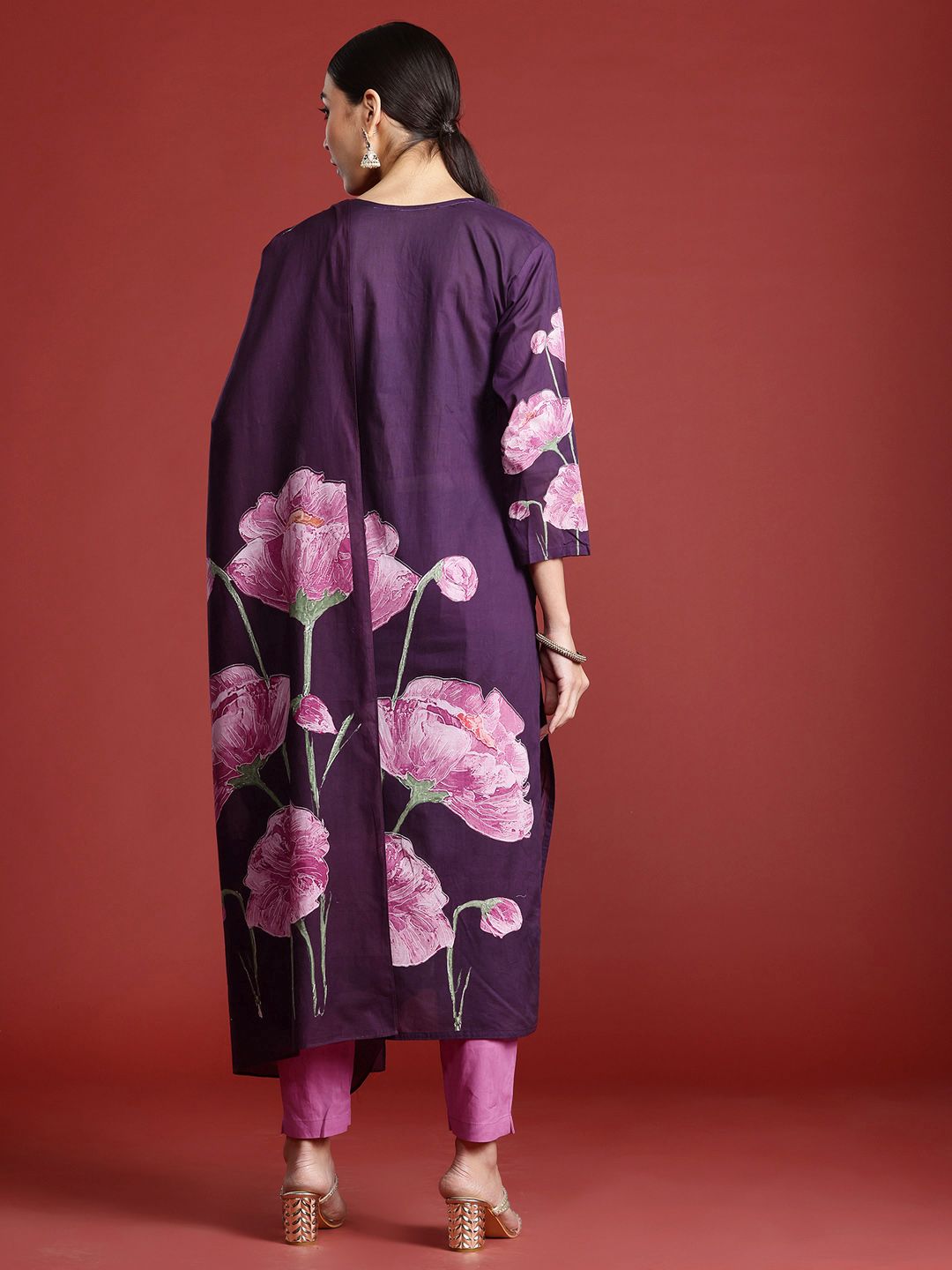 Indo Era Women Floral Printed Pure Cotton Kurta with Trousers & With Dupatta