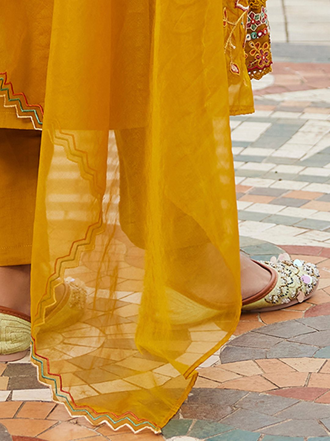 Indo Era Women Ethnic Motifs Embroidered Regular Mirror Work Kurta with Trousers & With Dupatta