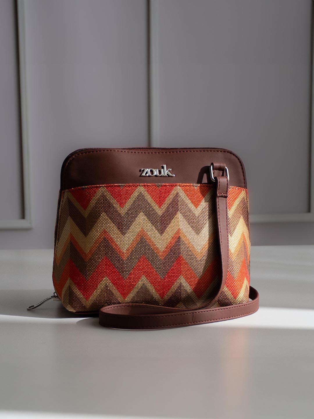 ZOUK Geometric Printed Structured Sling Bag