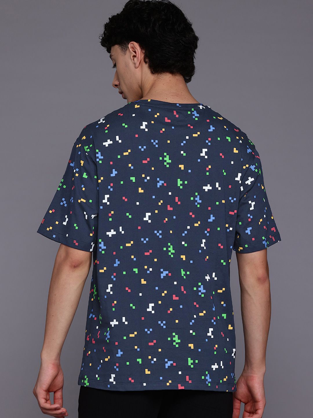 HRX by Hrithik Roshan Geometric Printed Drop-Shoulder Sleeves Pure Cotton T-shirt