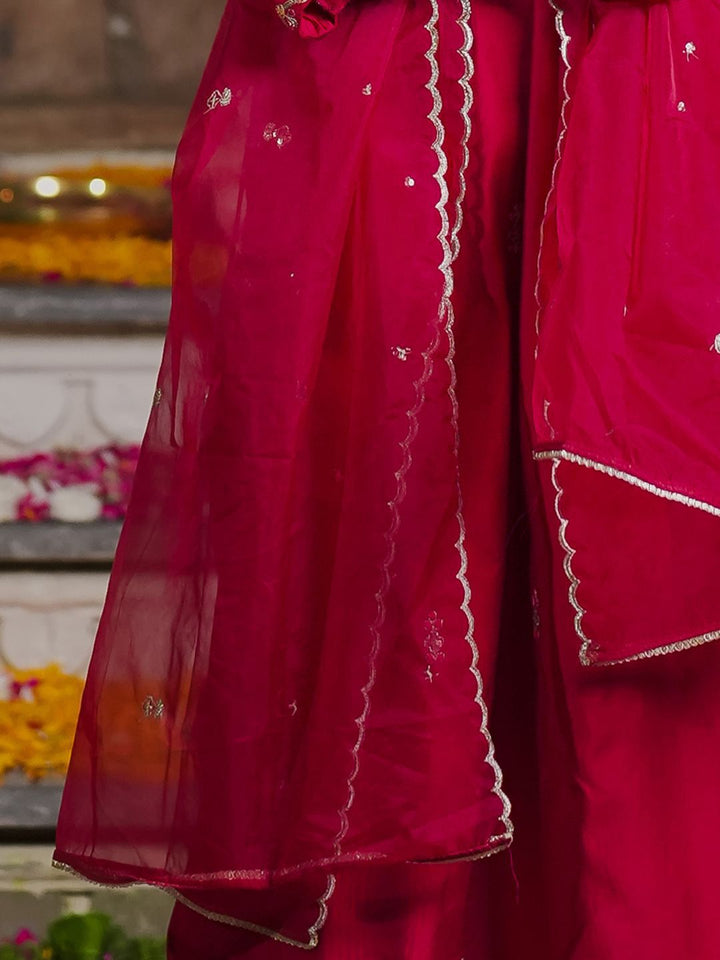 Indo Era Embroidered Sequinned Straight Kurta With Trousers & Dupatta