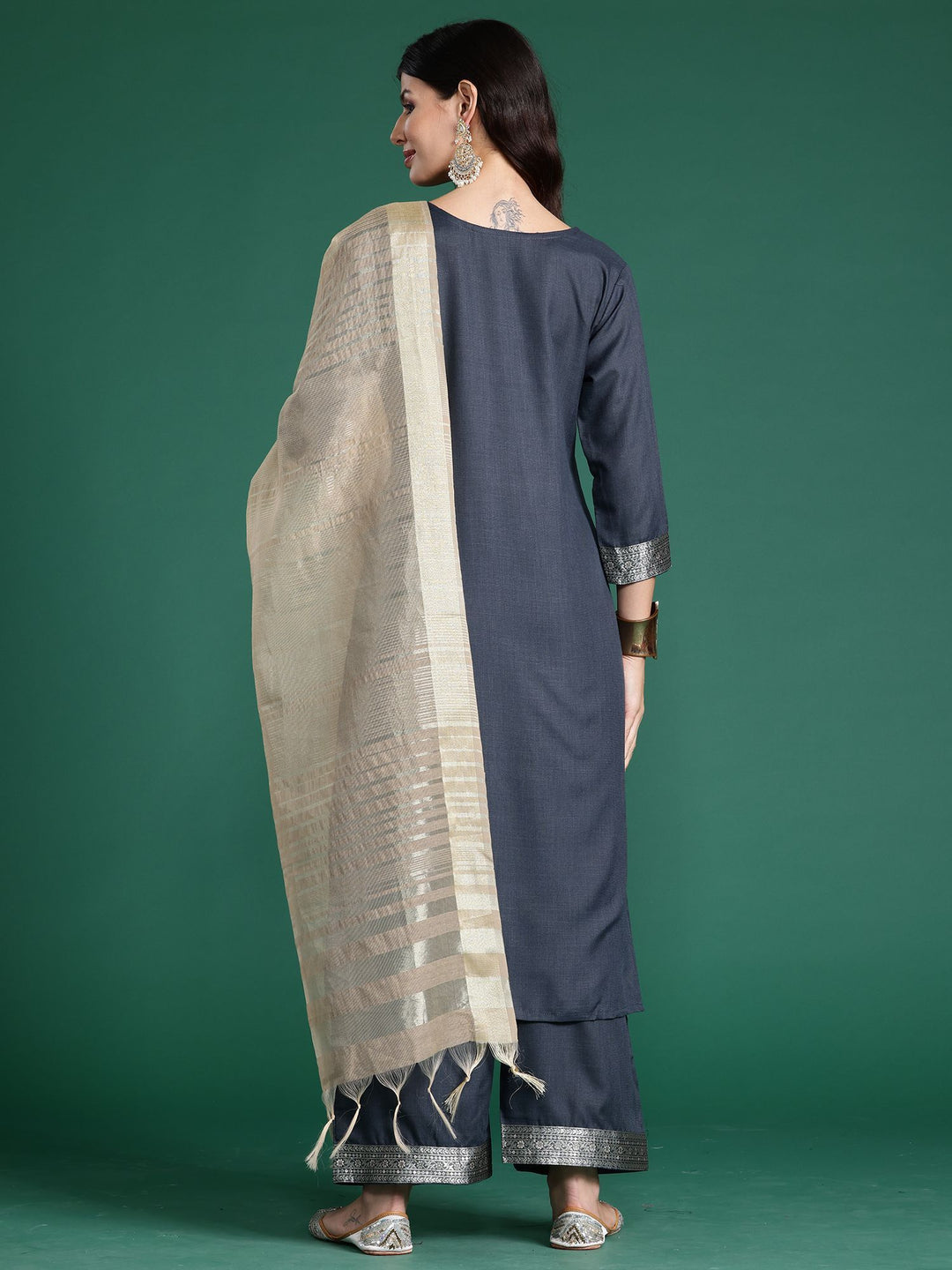 Indo Era Floral Printed Straight Kurta with Trouser And Dupatta