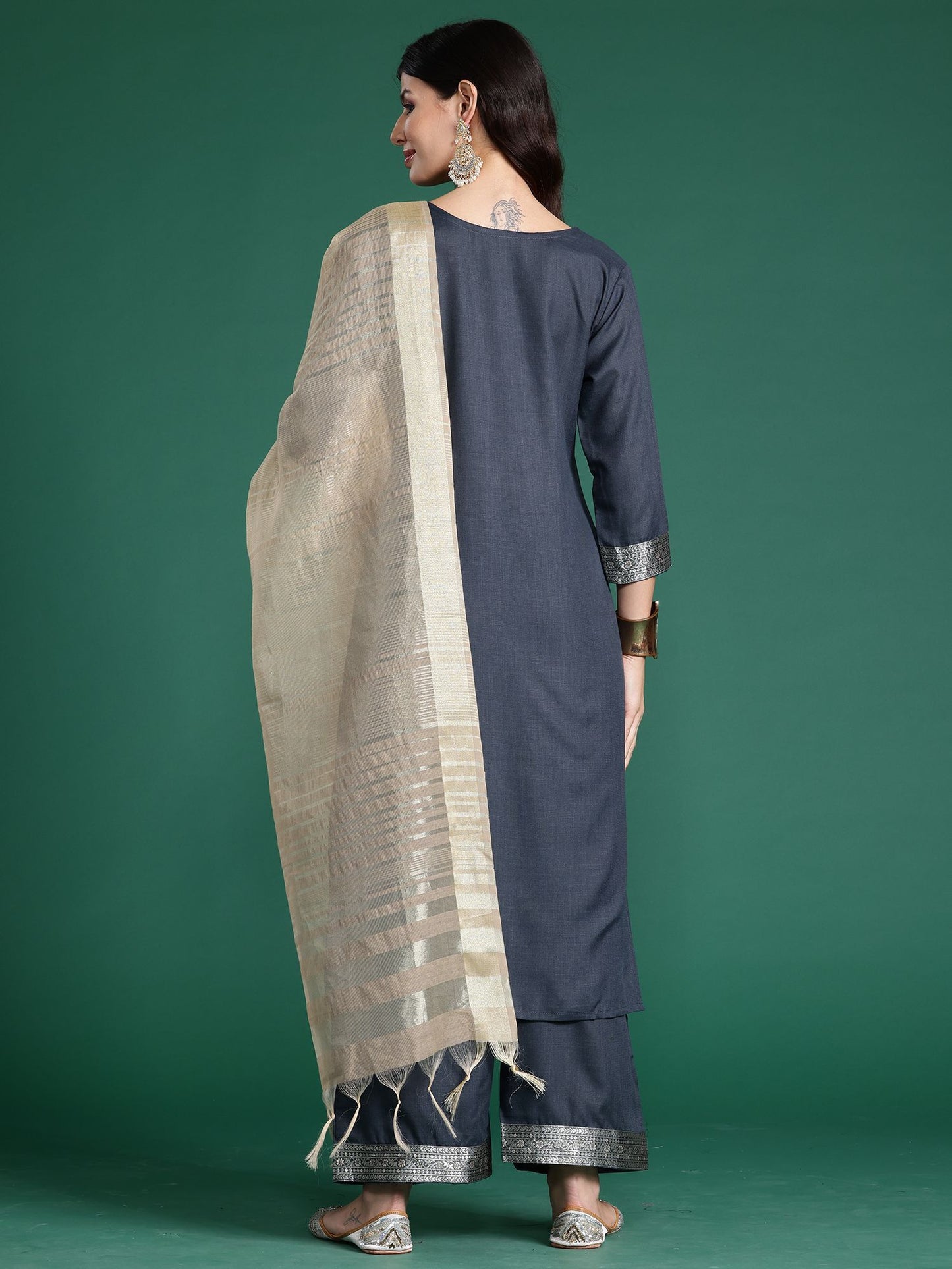 Indo Era Floral Printed Straight Kurta with Trouser And Dupatta
