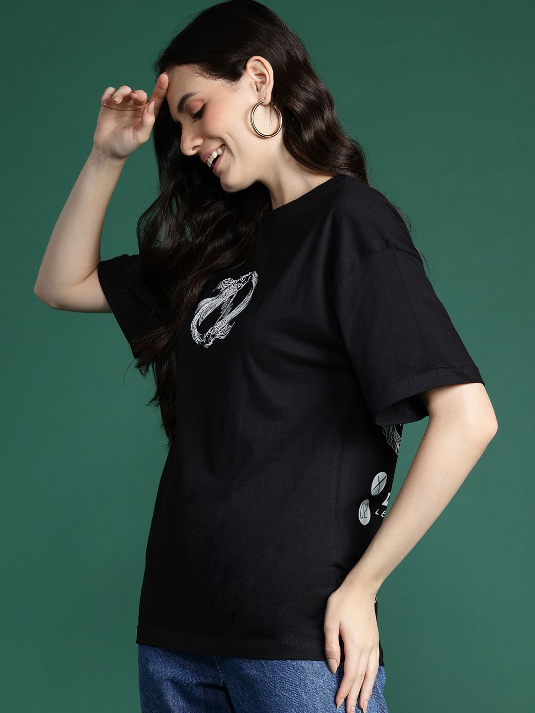 DressBerry Women Printed Drop-Shoulder Sleeves Pure Cotton T-shirt