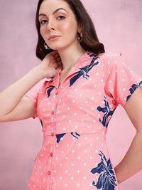 DressBerry Floral Print Notched Lapel Collar Shirt-Style Dress