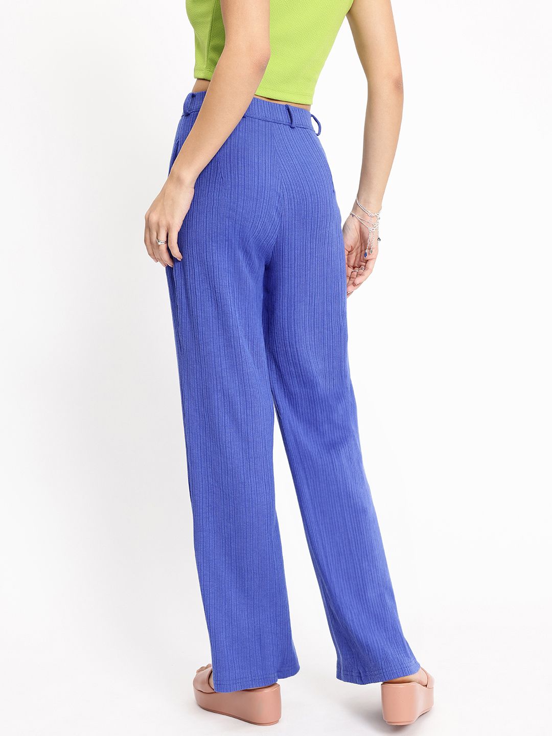DressBerry Women Plisse Flare Goals Trousers