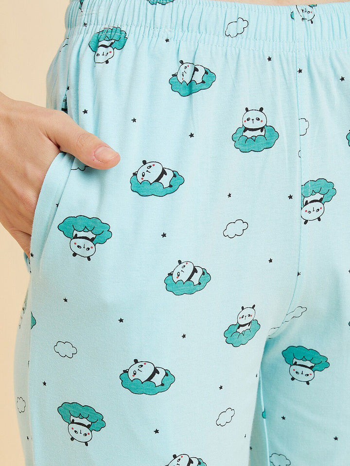 Sweet Dreams Green & White Conversational Printed Pure Cotton Night suit