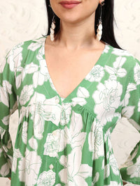 Vishudh Floral Print Flared Sleeve A-Line Dress