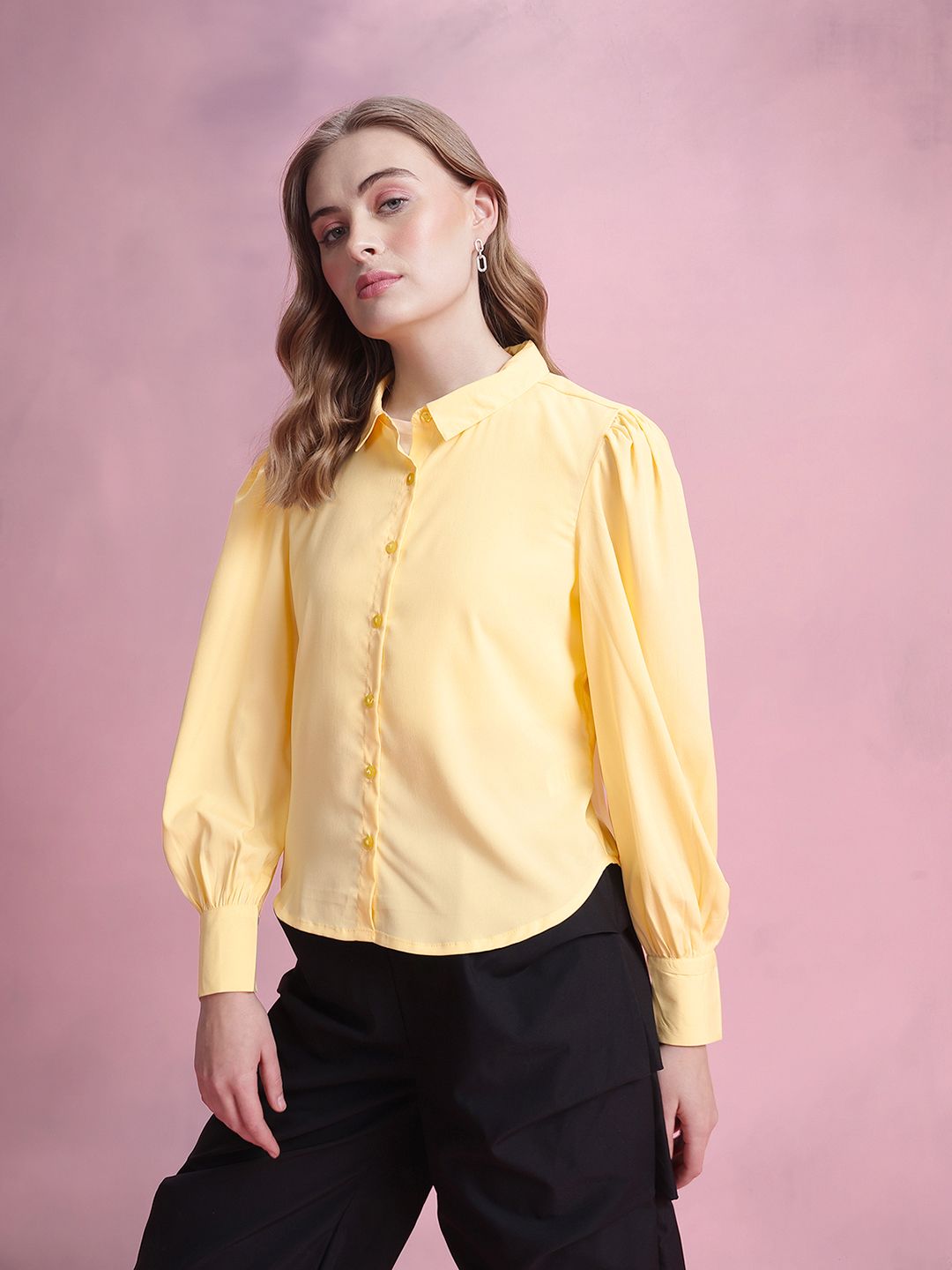 DressBerry Puff Sleeves Solid Shirt