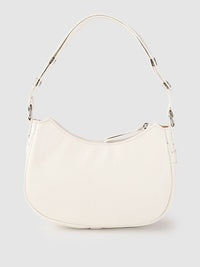 Lino Perros Women Off-White & Pink Floral Printed Croc Textured Structured Baguette Bag