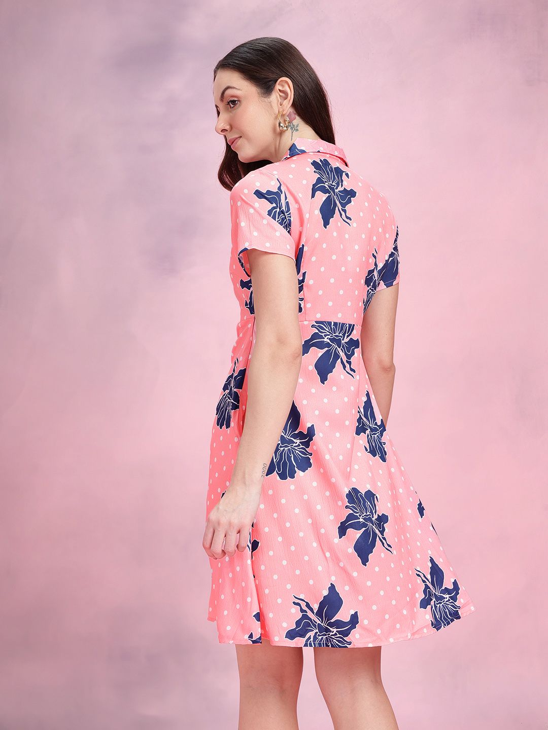 DressBerry Floral Print Notched Lapel Collar Shirt-Style Dress