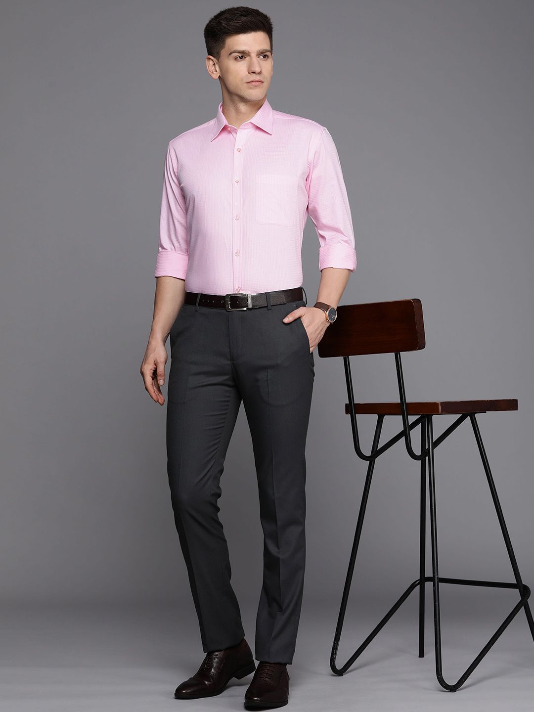 Raymond Men Slim Fit Micro Checks Pure Cotton Formal Shirt