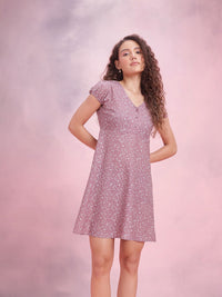 DressBerry Floral Print Puff Sleeve A-Line Mini Dress