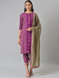 W Festive Floral Print Rayon Kurta With Straight Pant & Dupatta