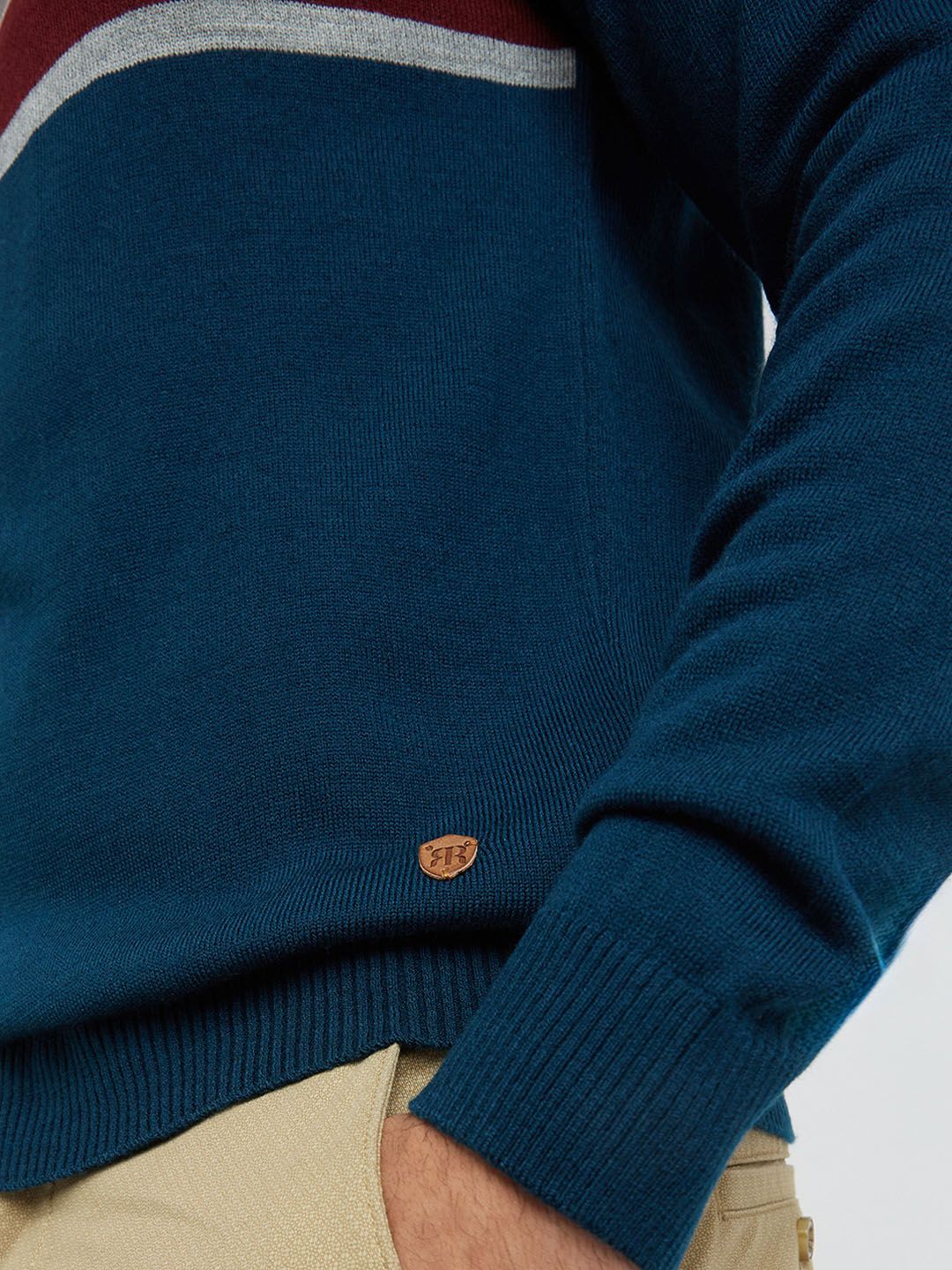 Raymond Men Teal Blue Striped Pullover