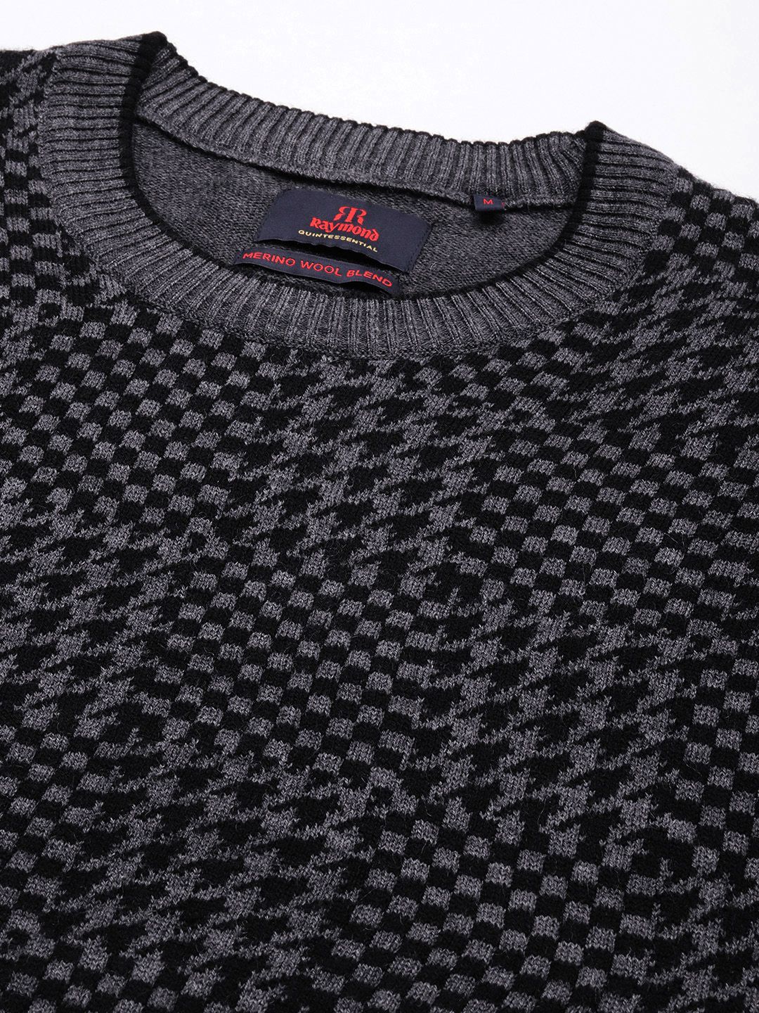 Raymond Men Charcoal Grey Self Design Pullover