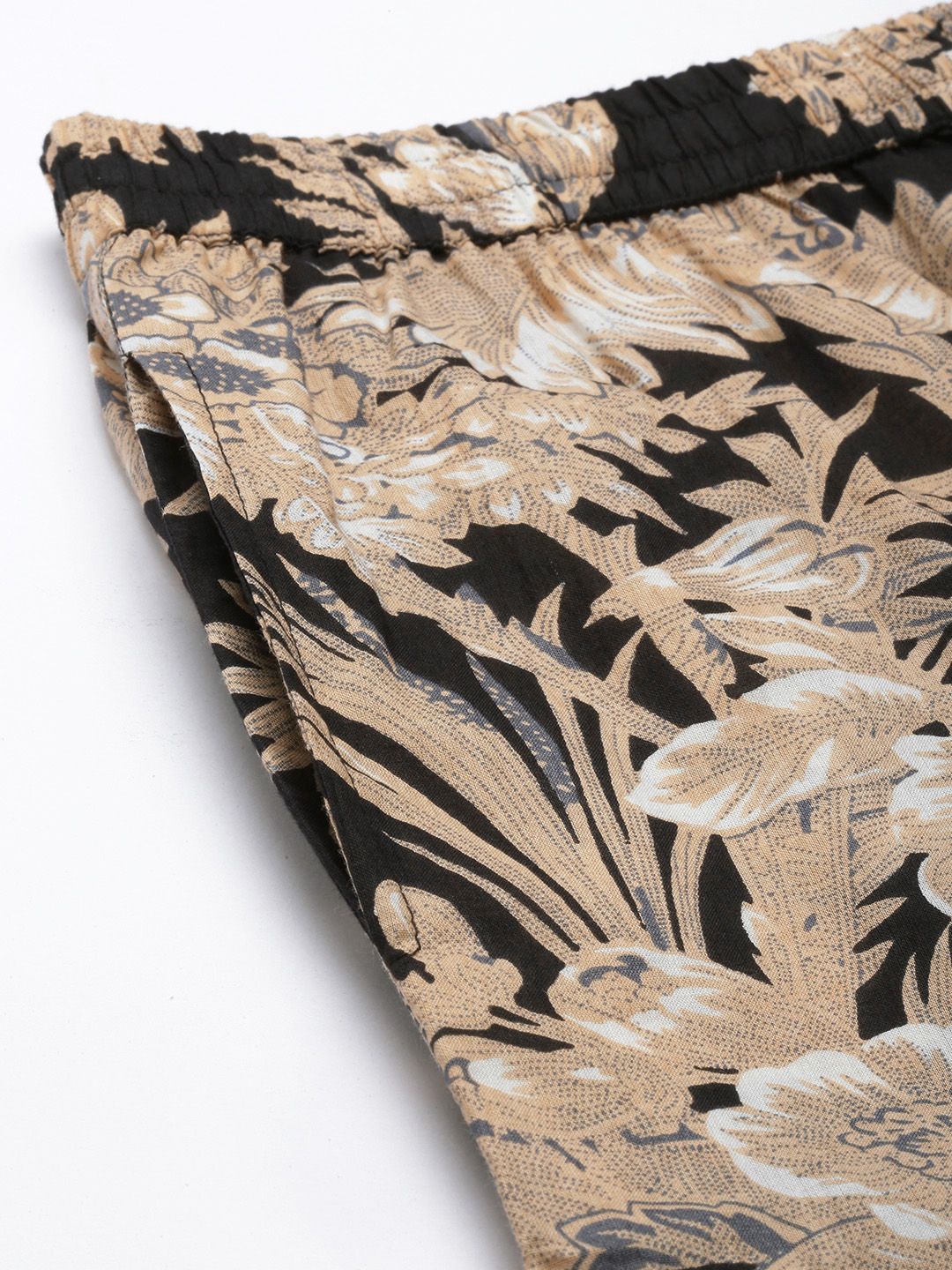 SANSKRUTIHOMES Women Black & Beige Printed Cotton Night suit