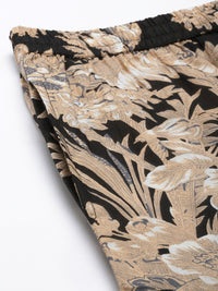 SANSKRUTIHOMES Women Black & Beige Printed Cotton Night suit